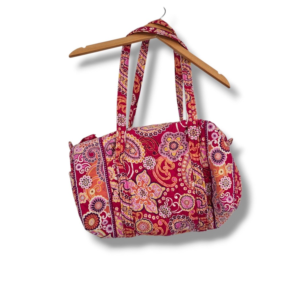 Vera Bradley Raspberry Fizz Paisley Quilted Cotton Barrel Duffel Bag Pink Orange